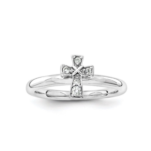 Jewelry - NEW Sterling Silver White Topaz Cross Ring Size 7